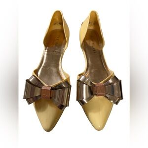 Ted Baker Pointed Toe Lela Bow Detail Jelly Flat Shoes Yellow Size EU39 US9